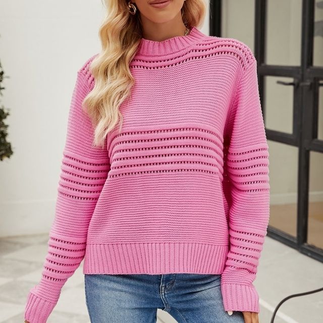 Maglione Rosa Lina in Maglia – Lavorazione a Maglia Traforata alla Moda e Vestibilità Confortevole