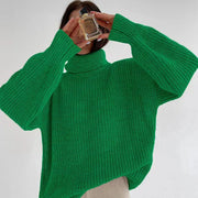 Maglione da Donna Ella con Collo Alto – Maglione Oversize in Maglia Verde Brillante con Texture Morbida