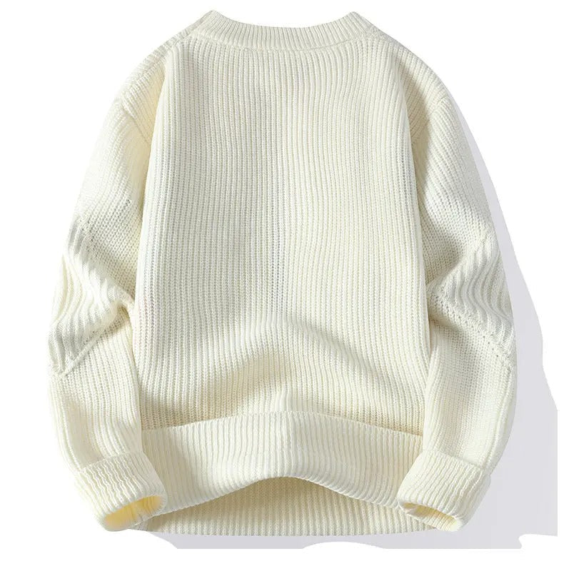 Noah Maglione da Uomo – Maglione Minimalista in Maglia con Motivo Grafico in Bianco Crema